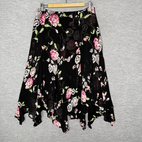 Chaps Skirt Women Size Medium Black Floral Handkerchief Hem Fairy Y2K Women's - Picture 1 of 8